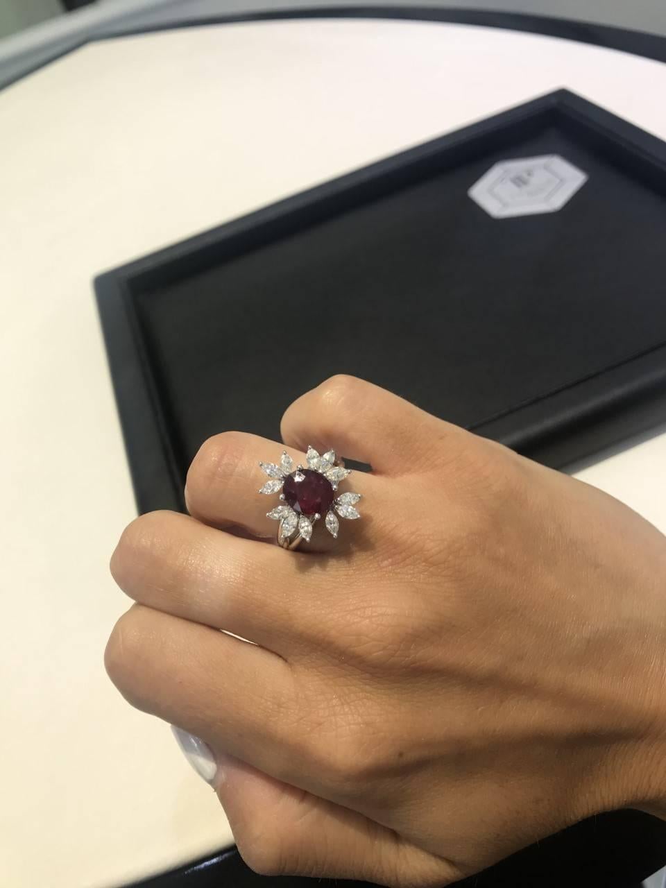 Bespoke White Marquise Diamond 18KT Gold 2.00 Carat Ruby Engagement Ring Mount 2