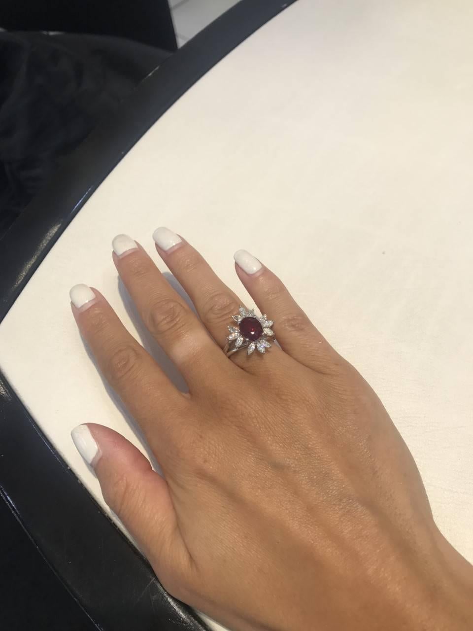 Bespoke White Marquise Diamond 18KT Gold 2.00 Carat Ruby Engagement Ring Mount 3