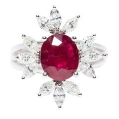 Bespoke White Marquise Diamond 18KT Gold 2.00 Carat Ruby Engagement Ring Mount