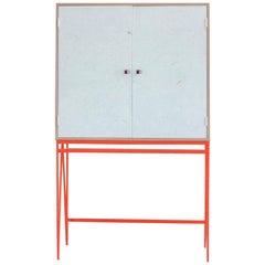 Bespoke White-Red Colour Play Storage Cabinet with Recycled Plastic Doors