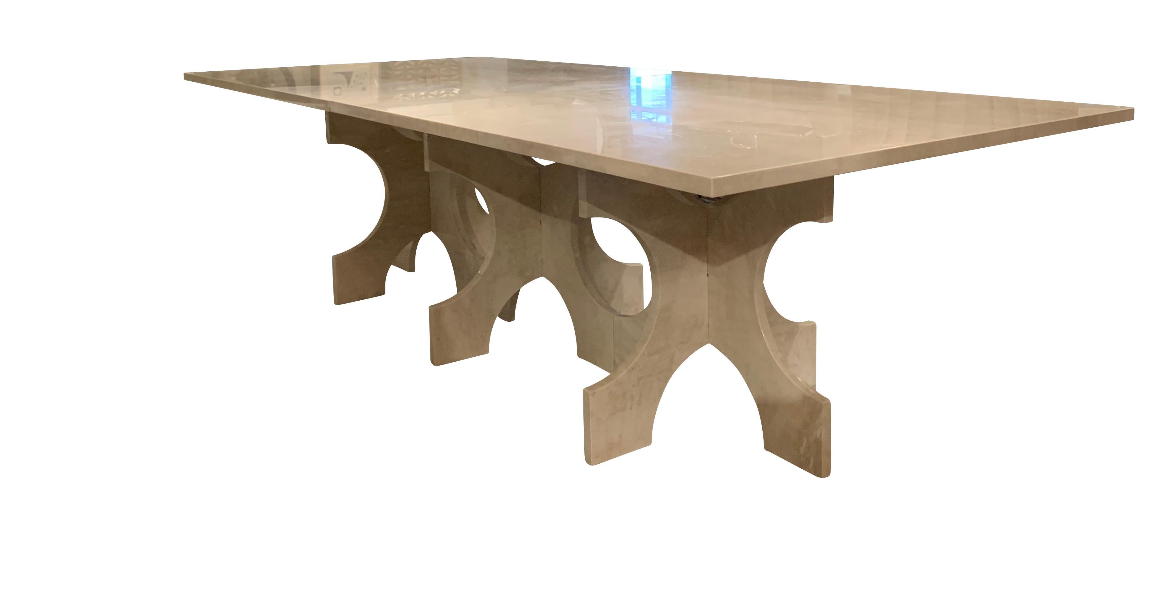 North American Bespoke White Travertine Dining Table, United States, Contemporary