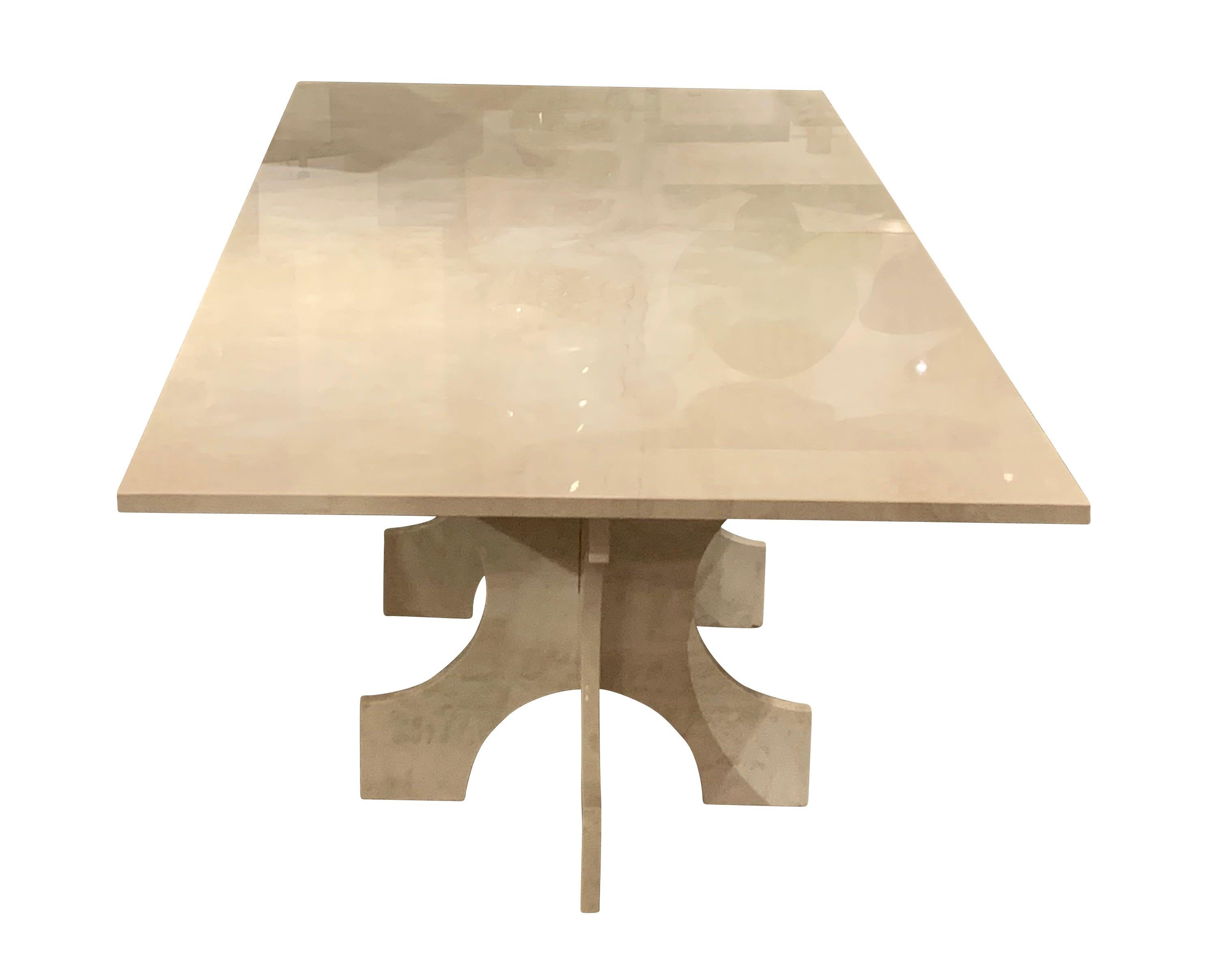 Polished Bespoke White Travertine Dining Table, United States, Contemporary