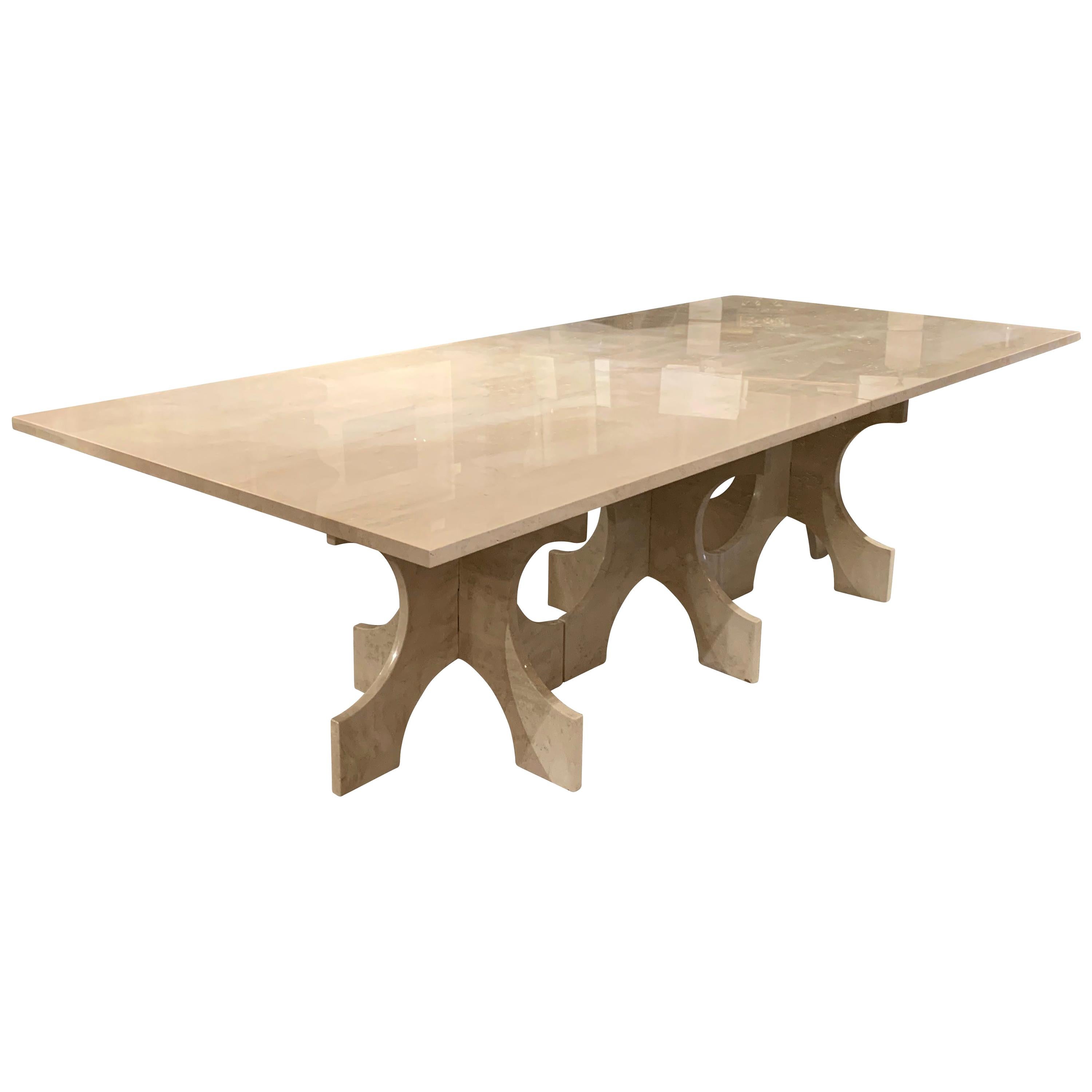 Bespoke White Travertine Dining Table, United States, Contemporary