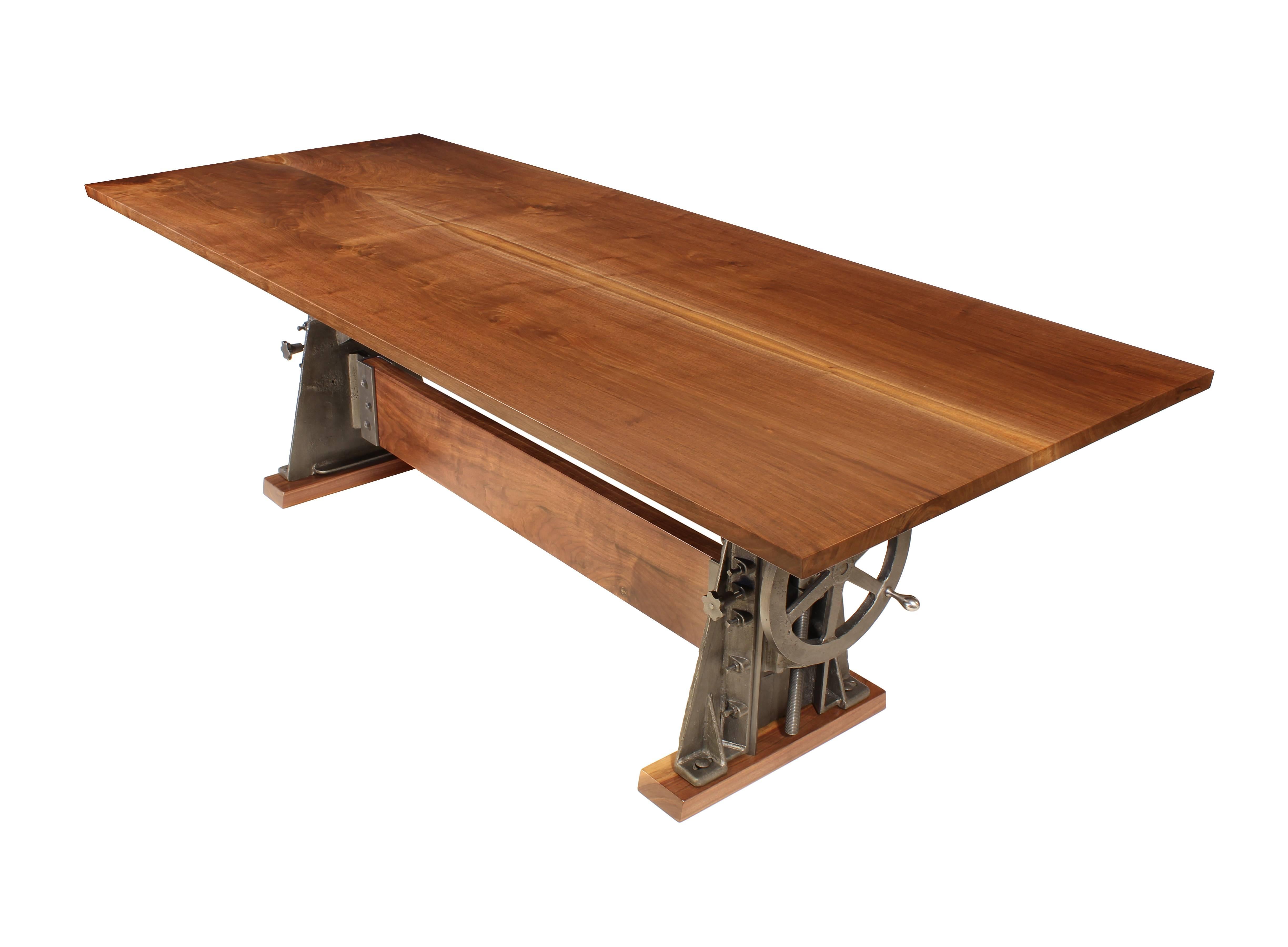 Industrial Bespoke Wood & Cast Iron Adjustable Table For Sale
