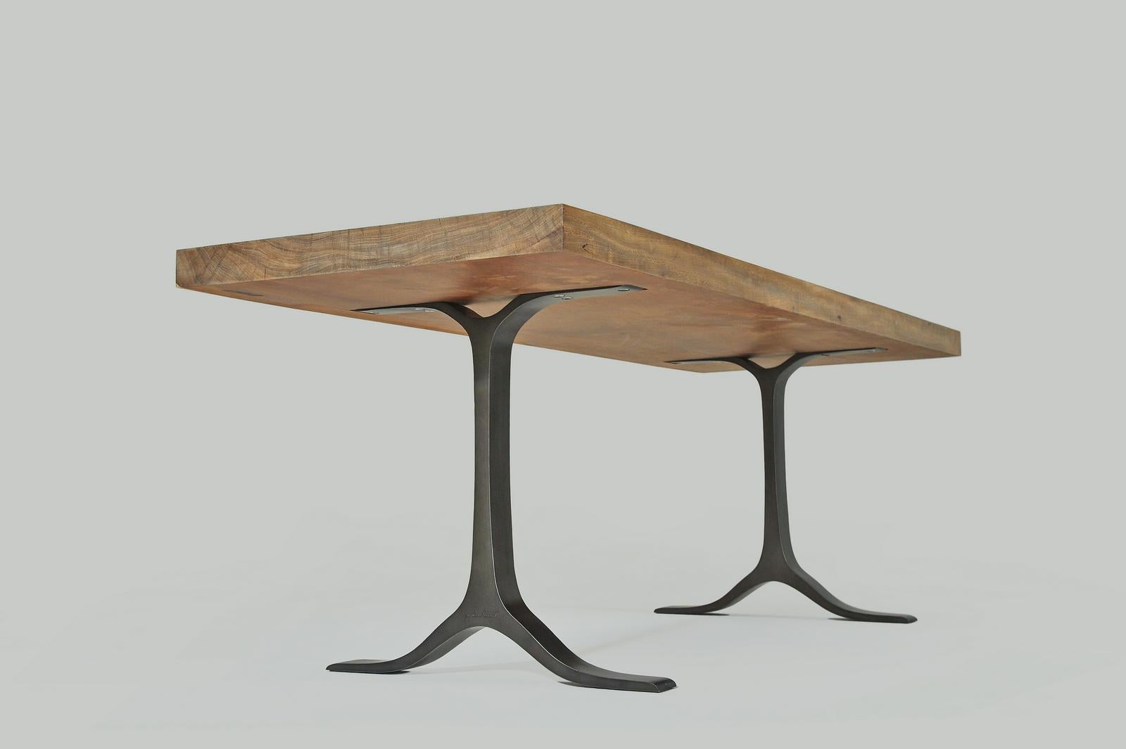 Minimalist Bespoke Table, Antique Hardwood, Sand cast Aluminum Base by P. Tendercool For Sale