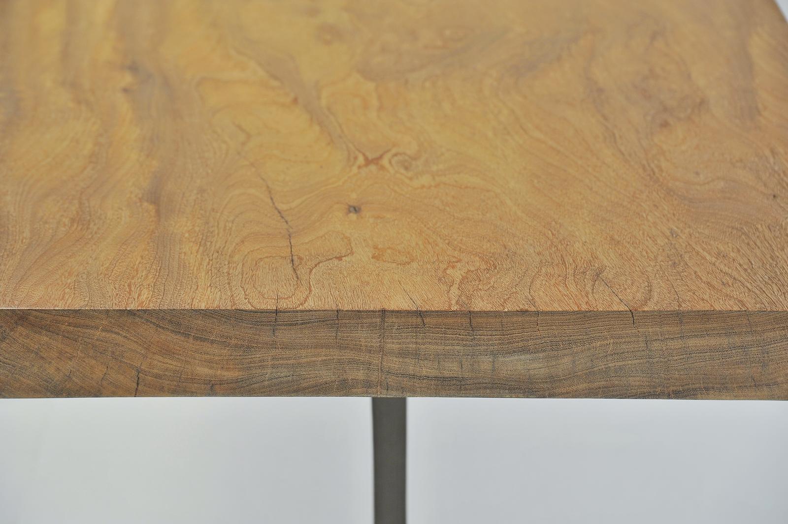 Cast Bespoke Table, Antique Hardwood, Sand cast Aluminum Base by P. Tendercool For Sale