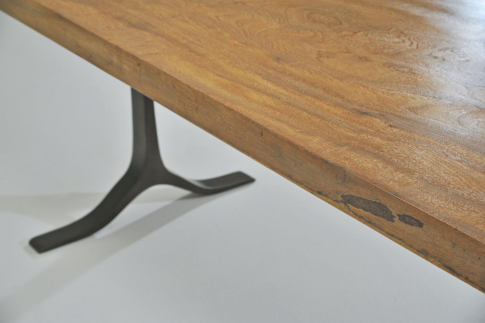 Contemporary Bespoke Table, Antique Hardwood, Sand cast Aluminum Base by P. Tendercool For Sale
