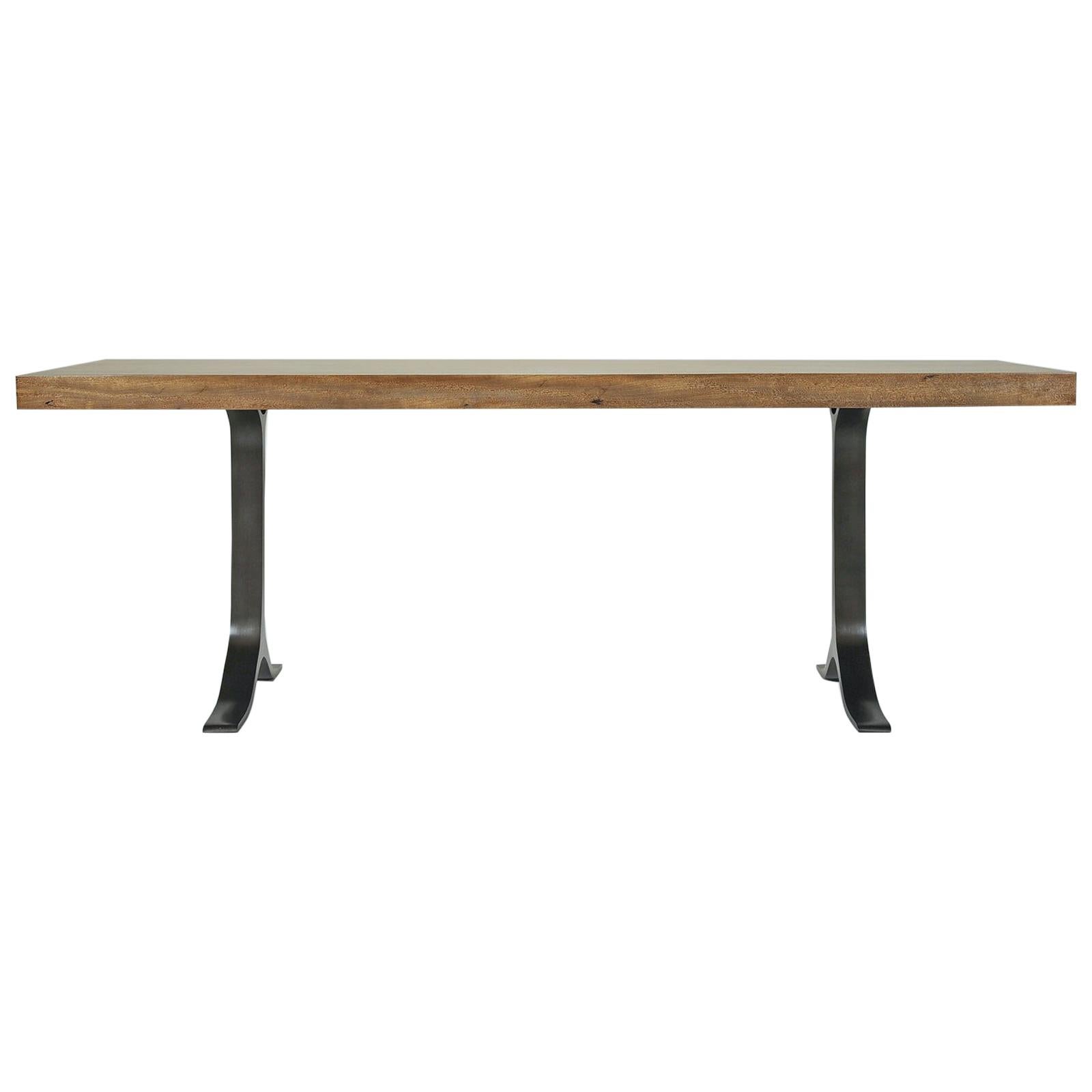 Bespoke Table, Antique Hardwood, Sand cast Aluminum Base by P. Tendercool For Sale