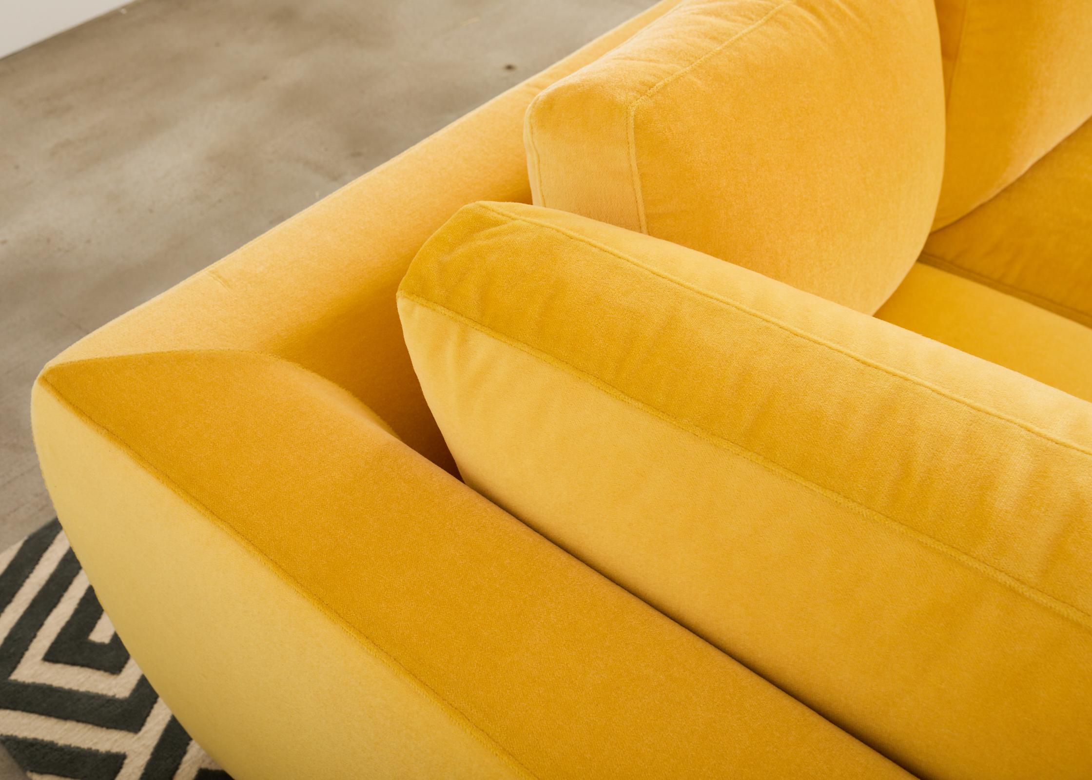 Bespoke Yellow Mohair Velvet Upholstered Sectional Sofa For Sale 2