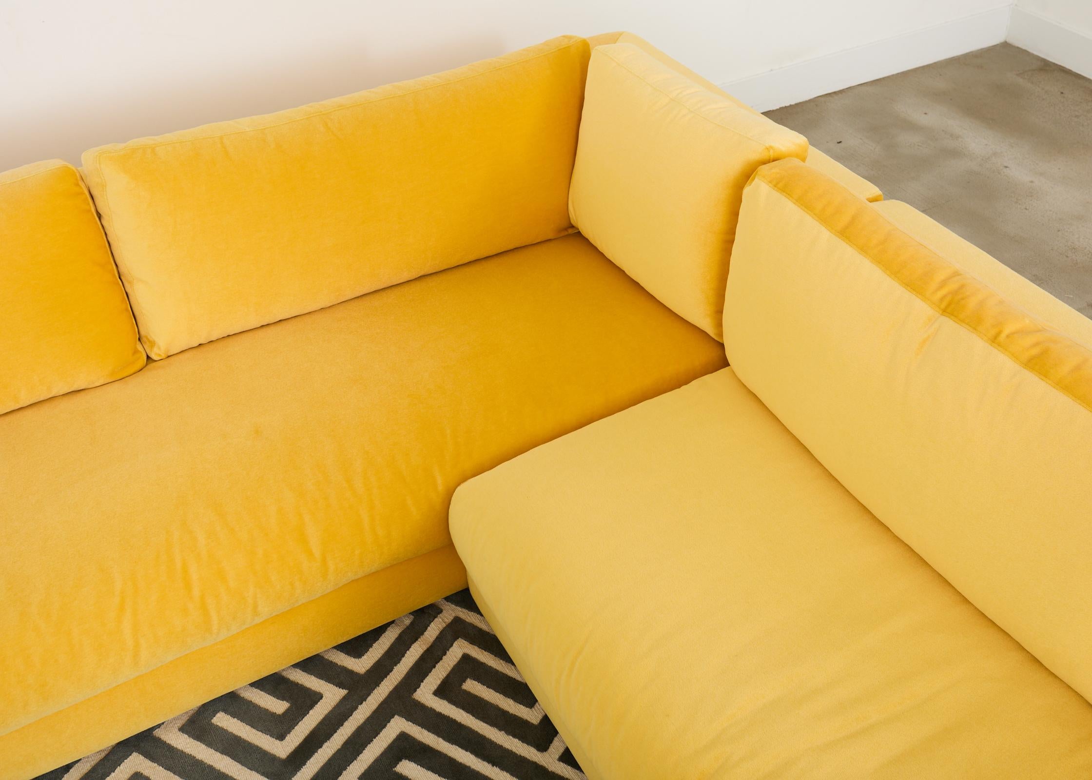 Bespoke Yellow Mohair Velvet Upholstered Sectional Sofa For Sale 3