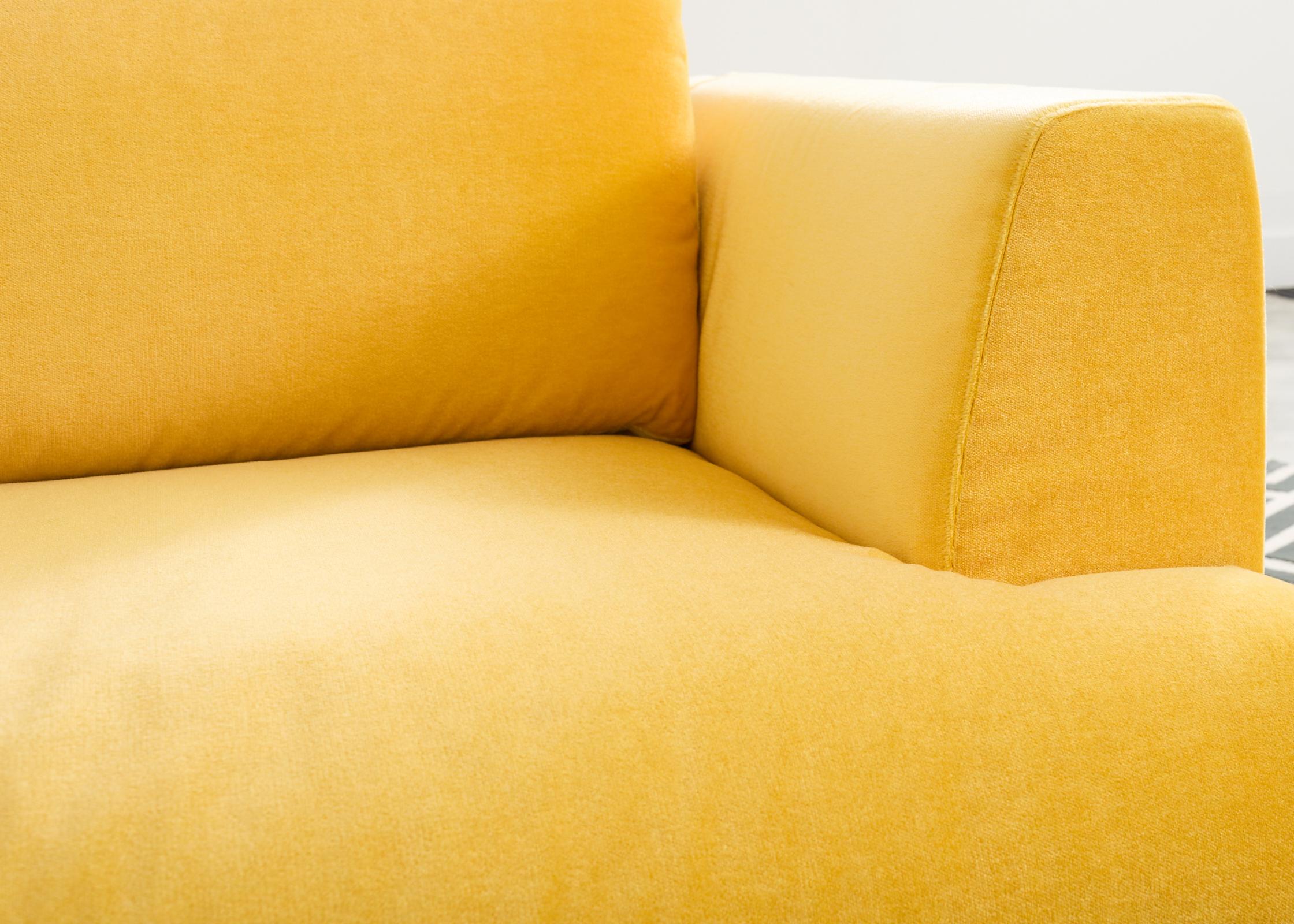 Bespoke Yellow Mohair Velvet Upholstered Sectional Sofa For Sale 4