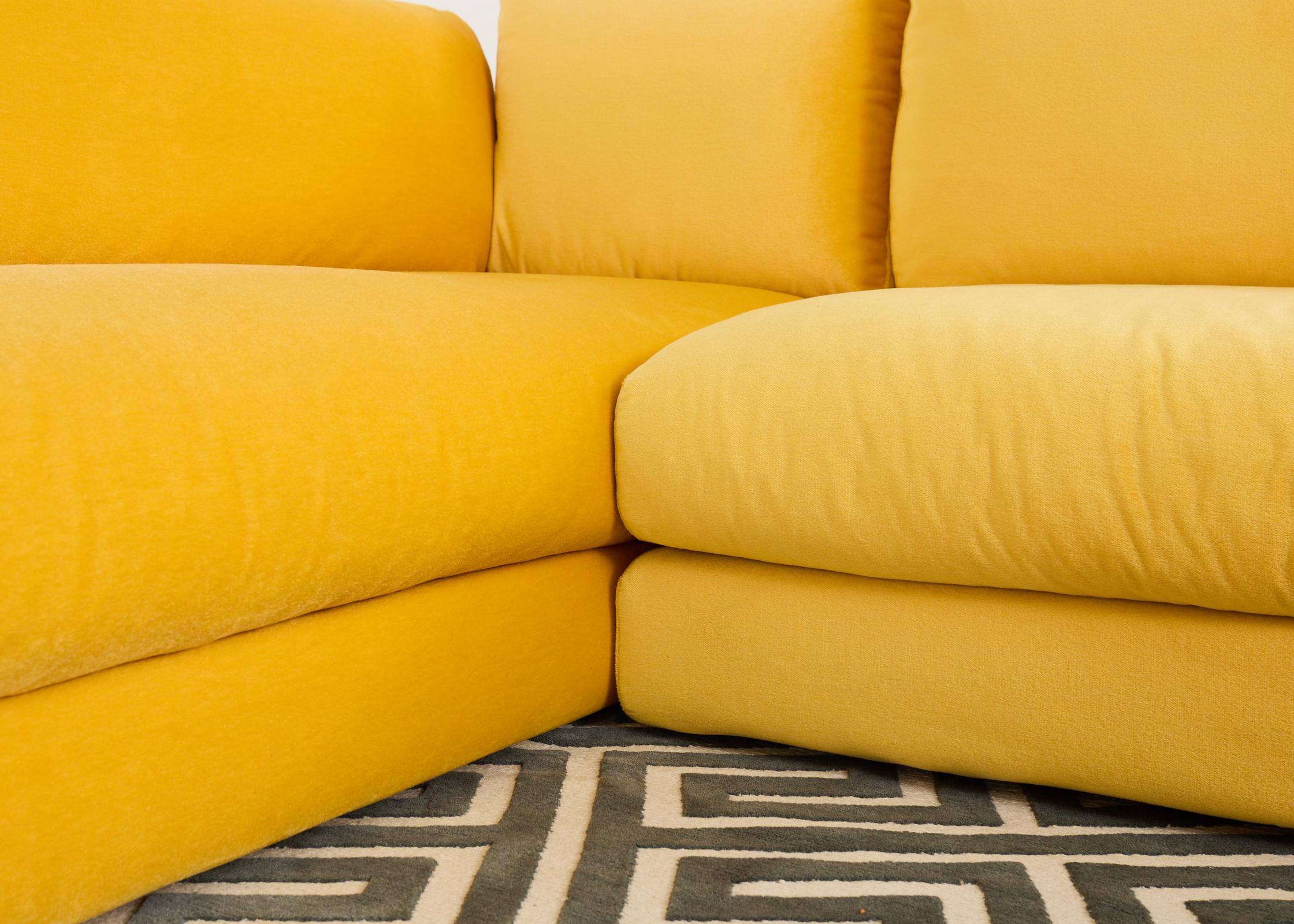 Bespoke Yellow Mohair Velvet Upholstered Sectional Sofa For Sale 5