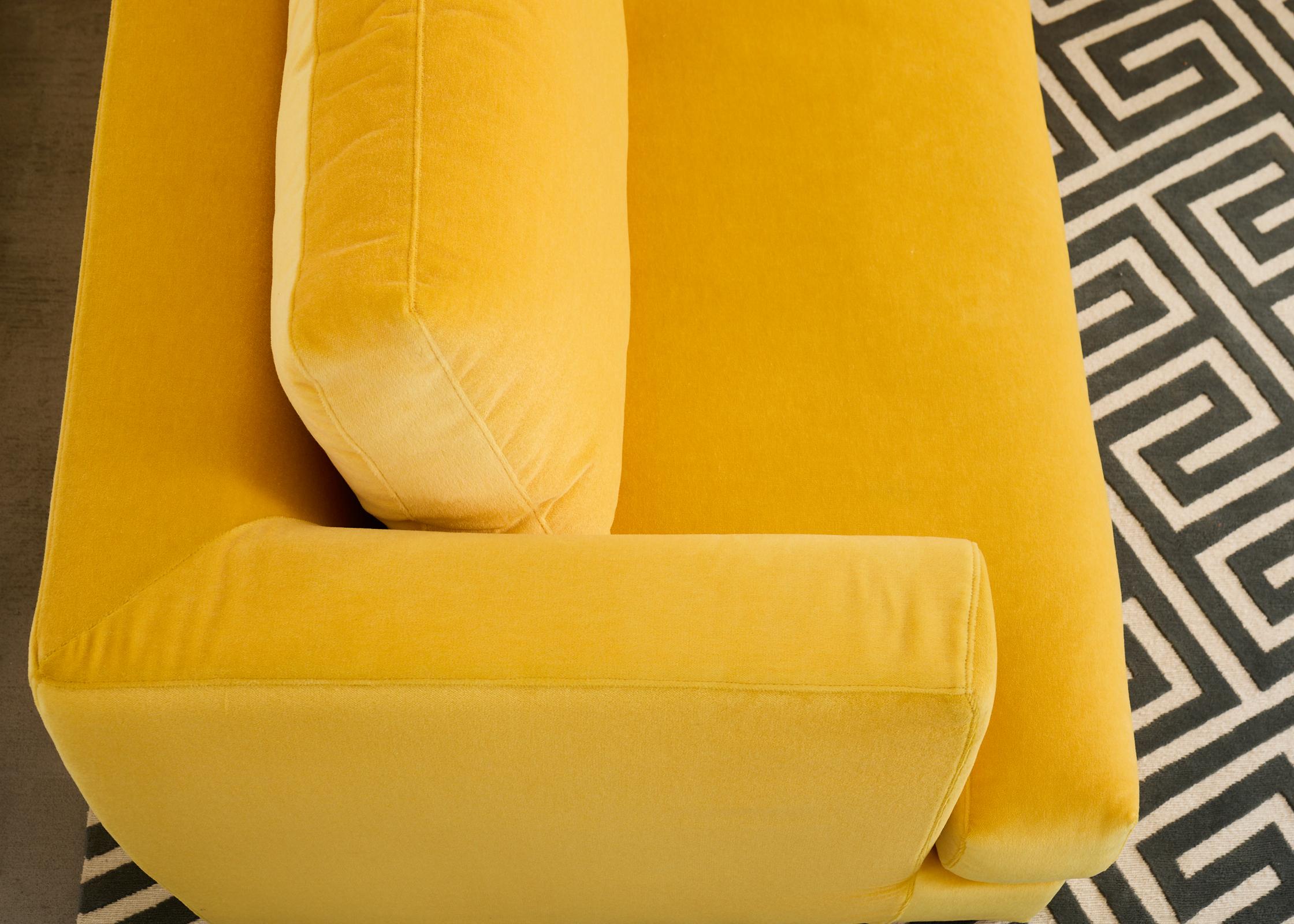 Bespoke Yellow Mohair Velvet Upholstered Sectional Sofa For Sale 7