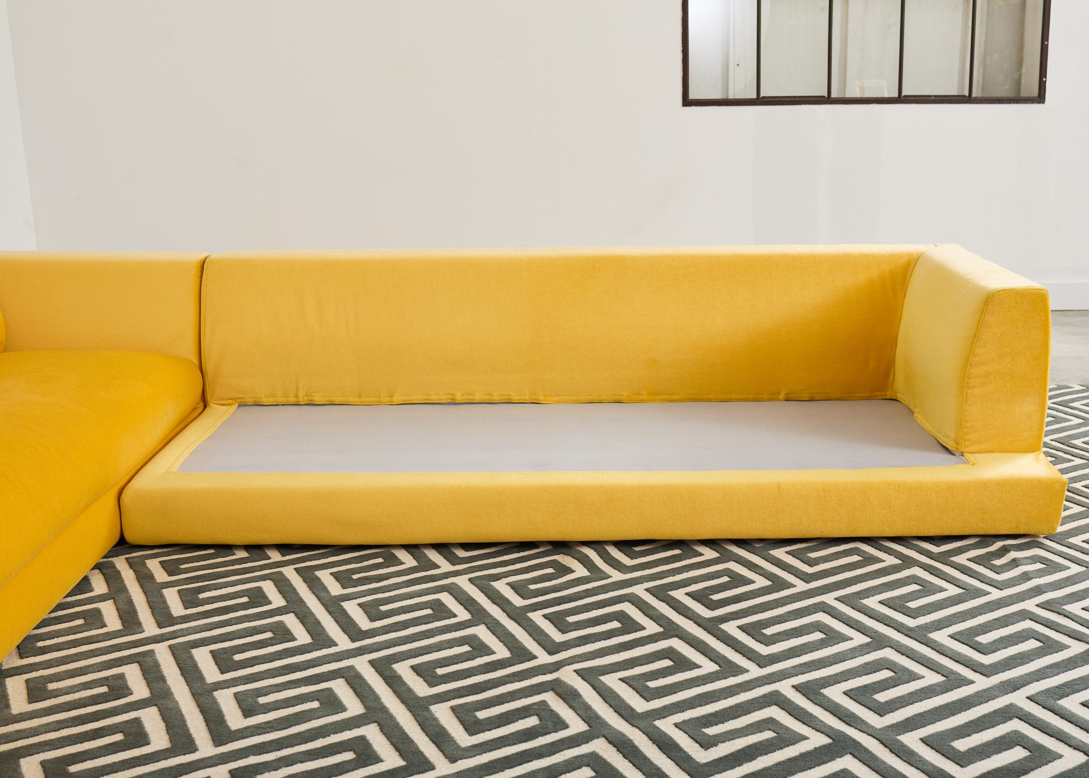 Bespoke Yellow Mohair Velvet Upholstered Sectional Sofa For Sale 8