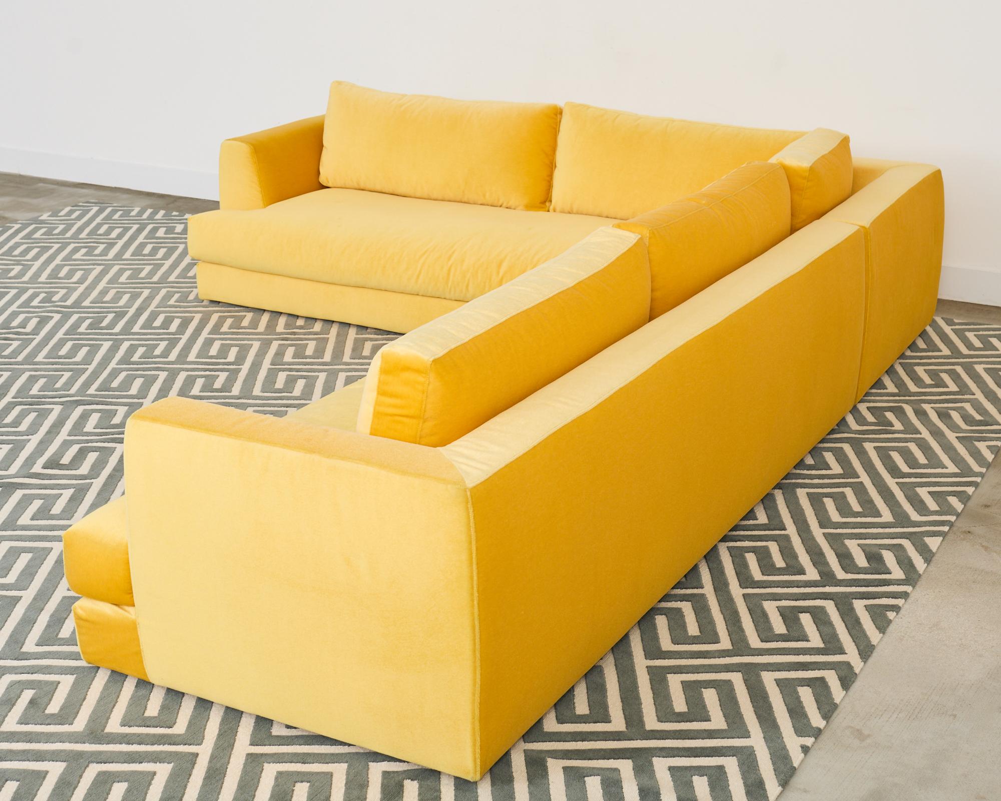 Bespoke Yellow Mohair Velvet Upholstered Sectional Sofa For Sale 9
