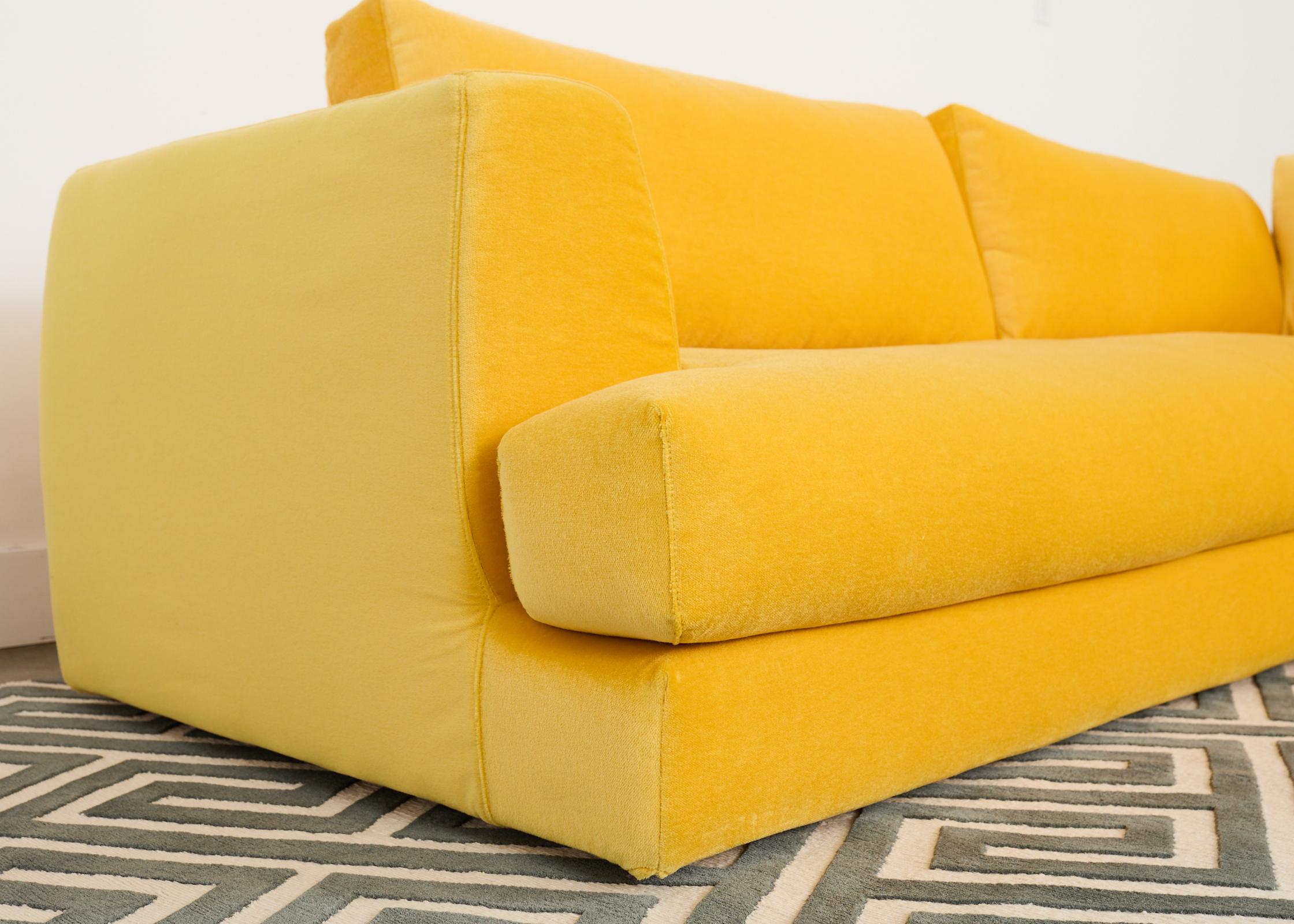 Bespoke Yellow Mohair Velvet Upholstered Sectional Sofa For Sale 11