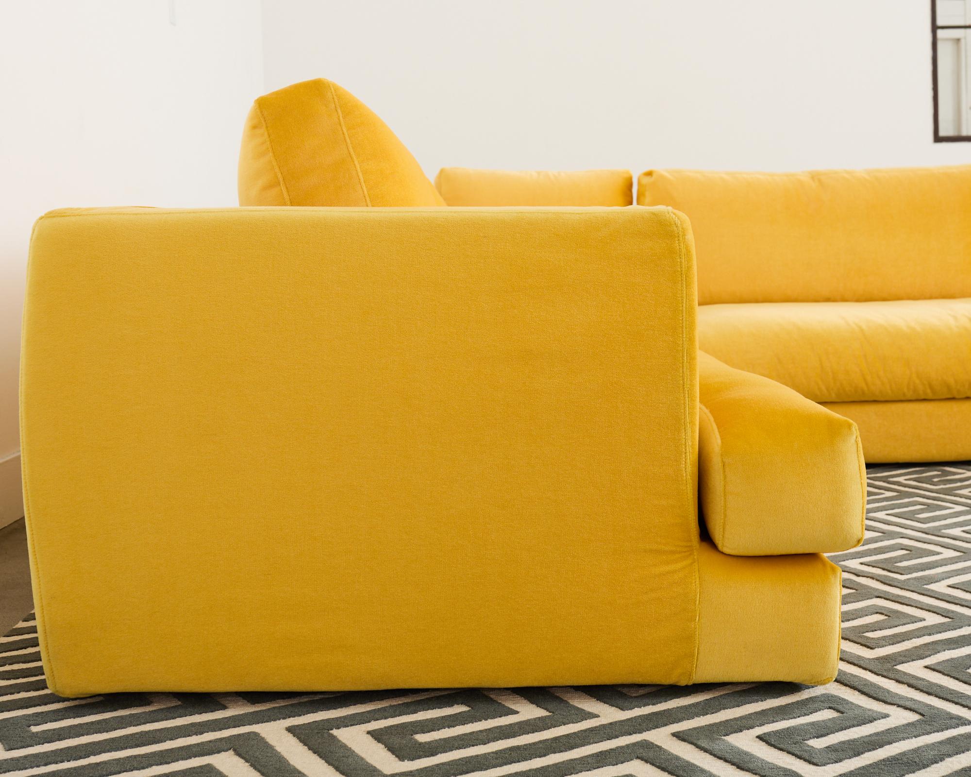 Bespoke Yellow Mohair Velvet Upholstered Sectional Sofa In Good Condition For Sale In Rio Vista, CA