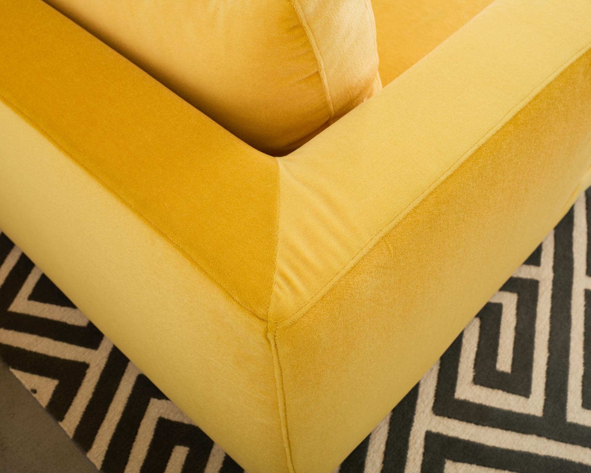 Contemporary Bespoke Yellow Mohair Velvet Upholstered Sectional Sofa For Sale