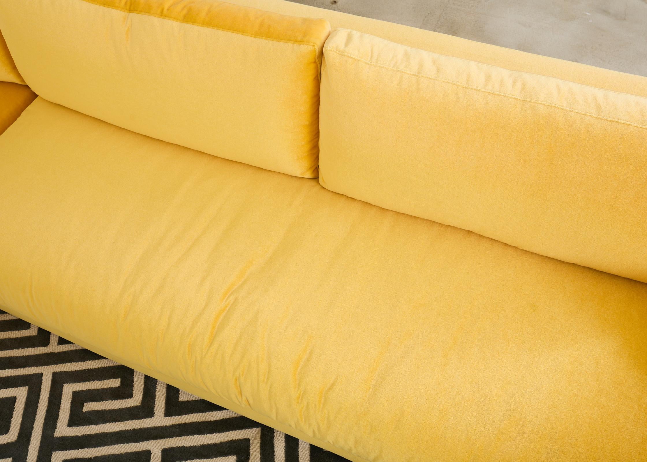 Bespoke Yellow Mohair Velvet Upholstered Sectional Sofa For Sale 1