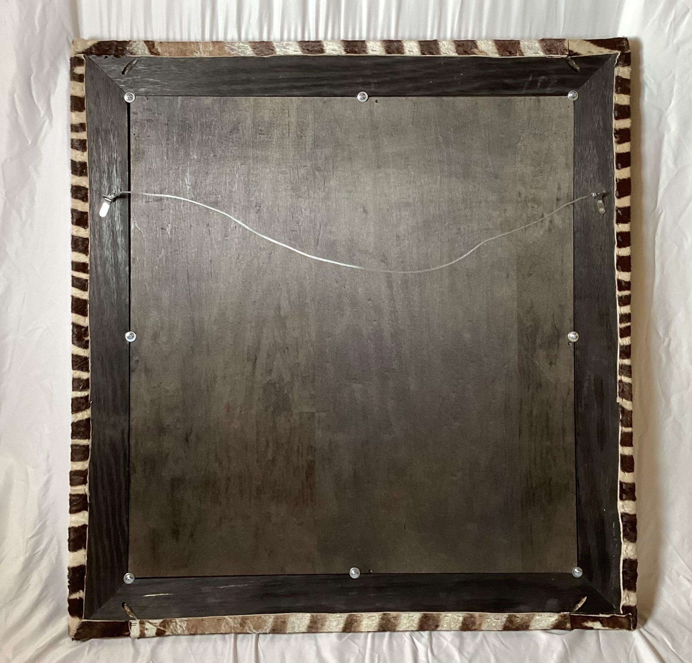 Bespoke Zebra Skin with Nailhead Trim Framed Mirror For Sale 1