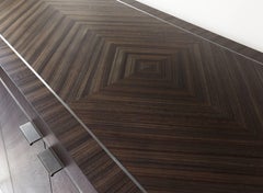 Modern Zebrano Veneered Cabinet, Black Metal Inlay, Dark Veneer Hardwood, 2017