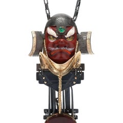Bespoken Silver and Gold Necklace with Japanese Tengu Mask by Mary Ann Scherr