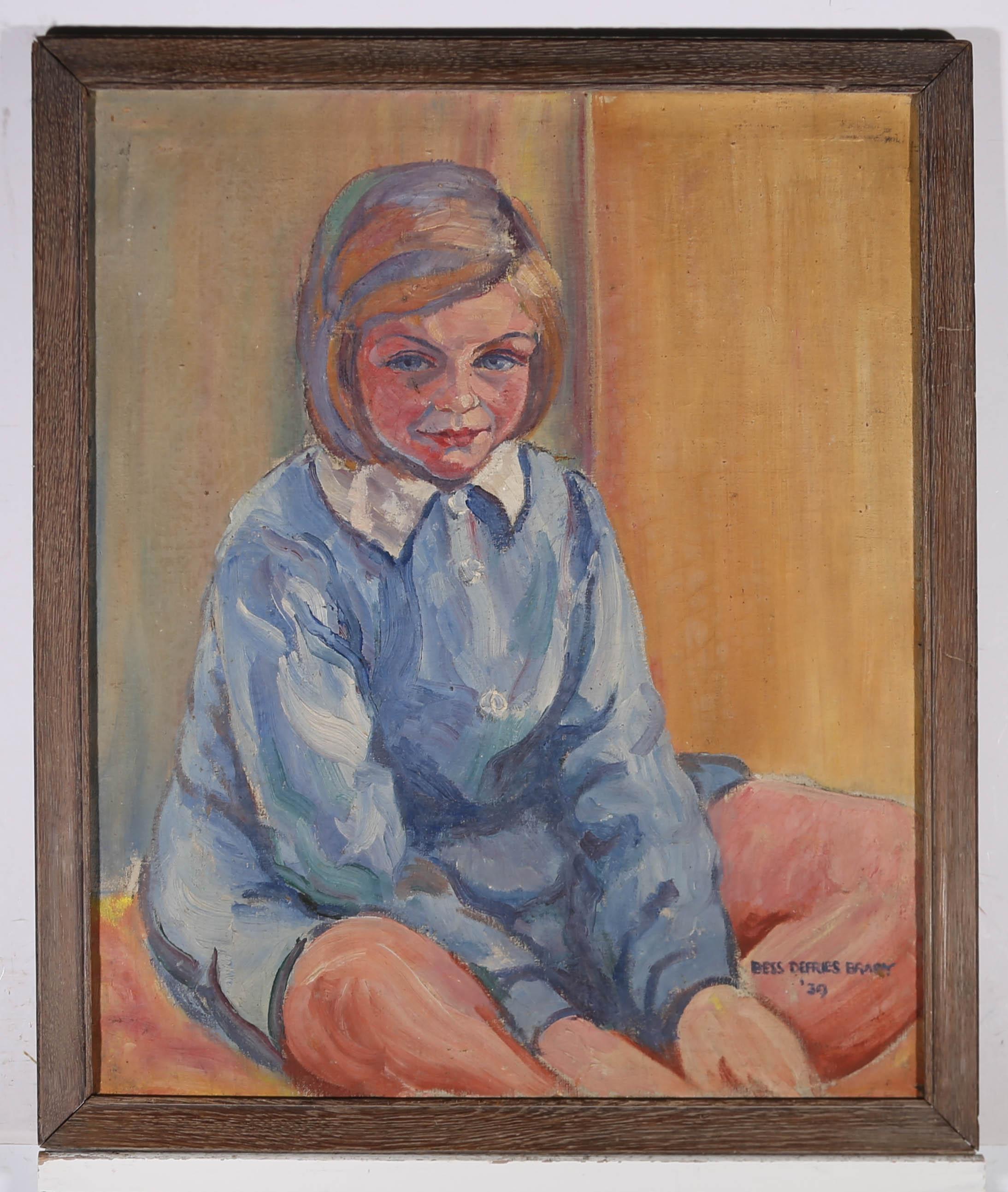 Bess Defries Brady - Framed 1939 Oil, Little Girl For Sale 1