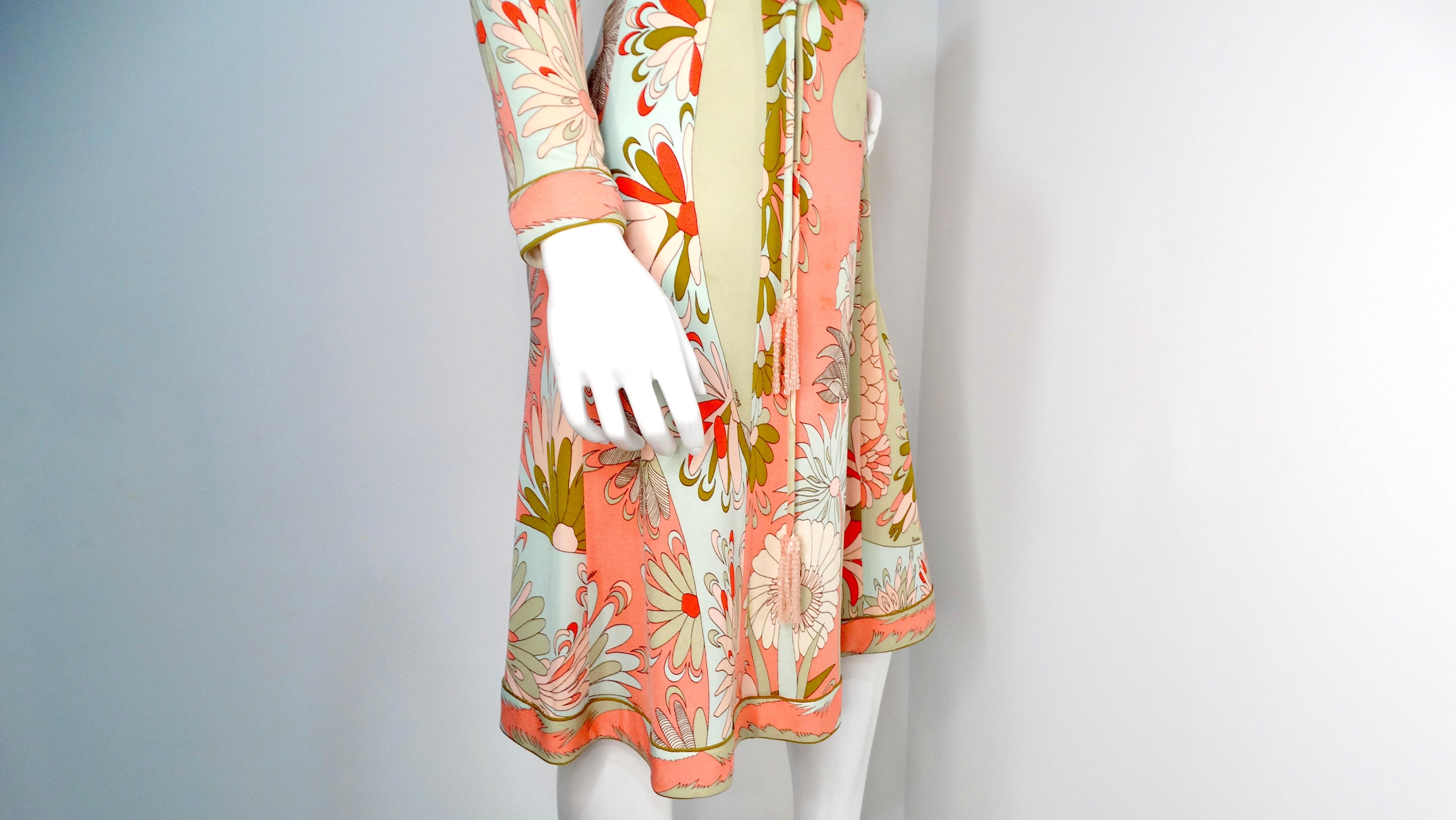 Bessi 1960s Multi-Color Groovy Floral Print Midi Dress With Belt For Sale 5