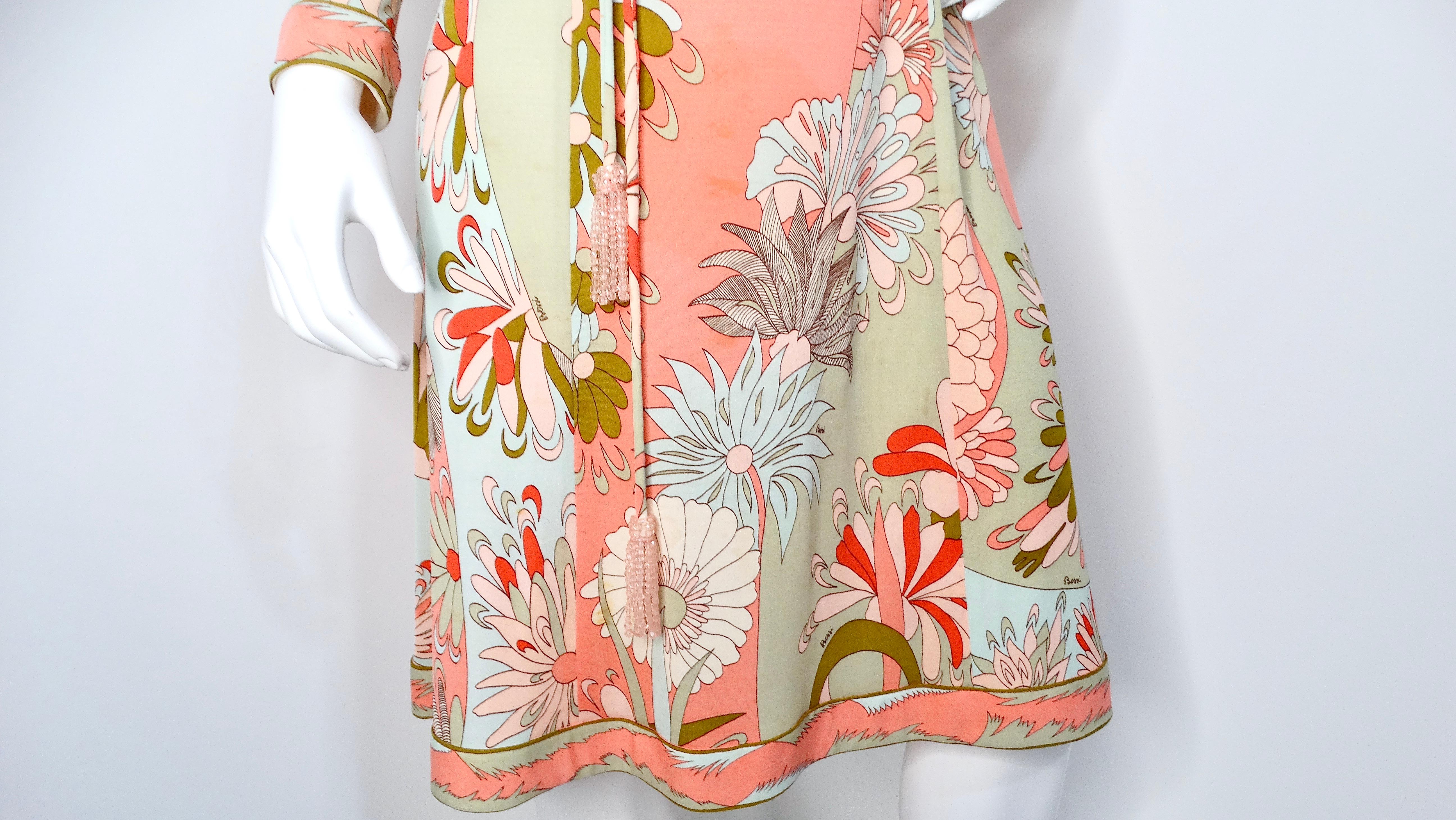 Bessi 1960s Multi-Color Groovy Floral Print Midi Dress With Belt In Good Condition For Sale In Scottsdale, AZ