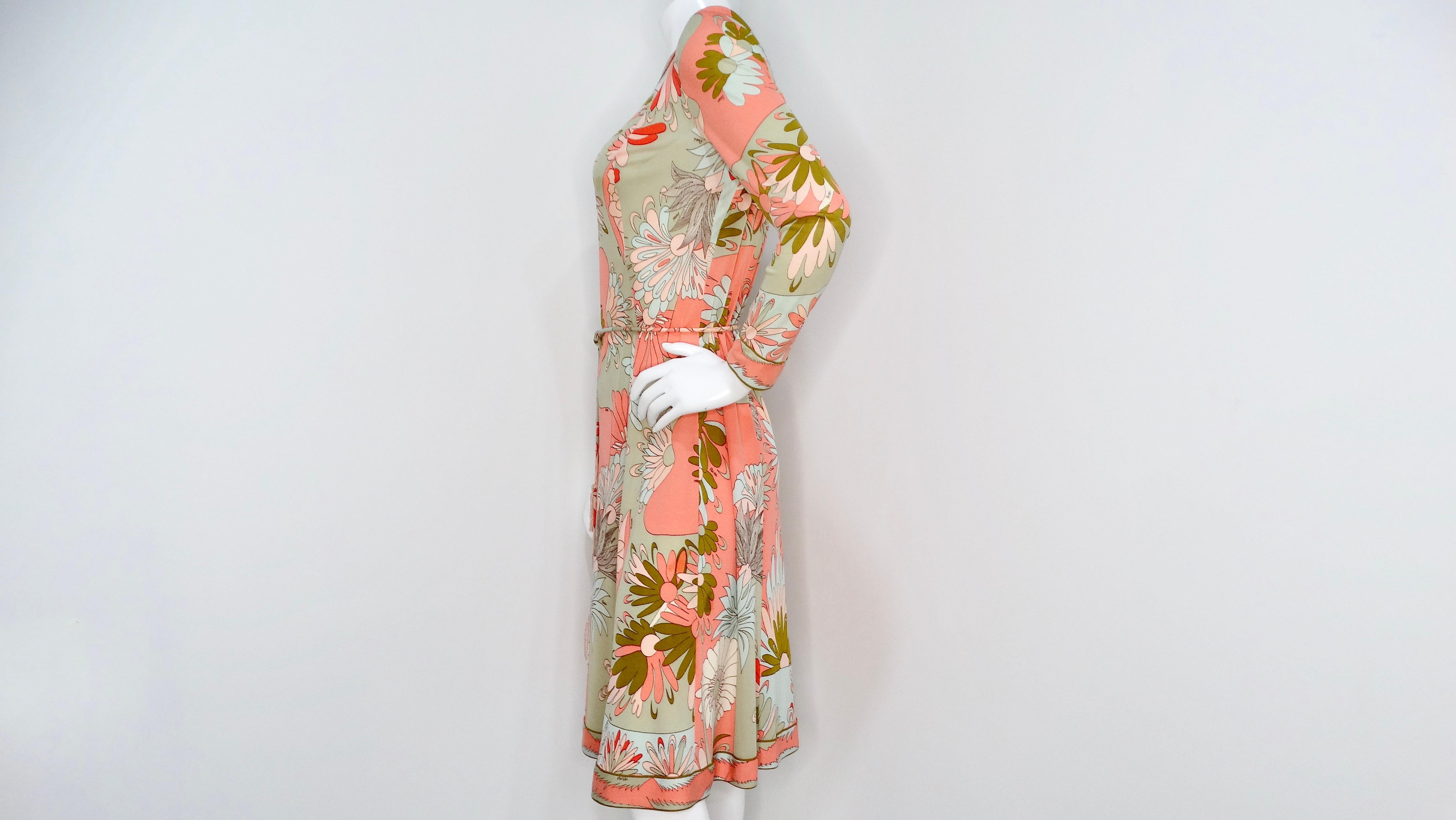 Women's Bessi 1960s Multi-Color Groovy Floral Print Midi Dress With Belt For Sale