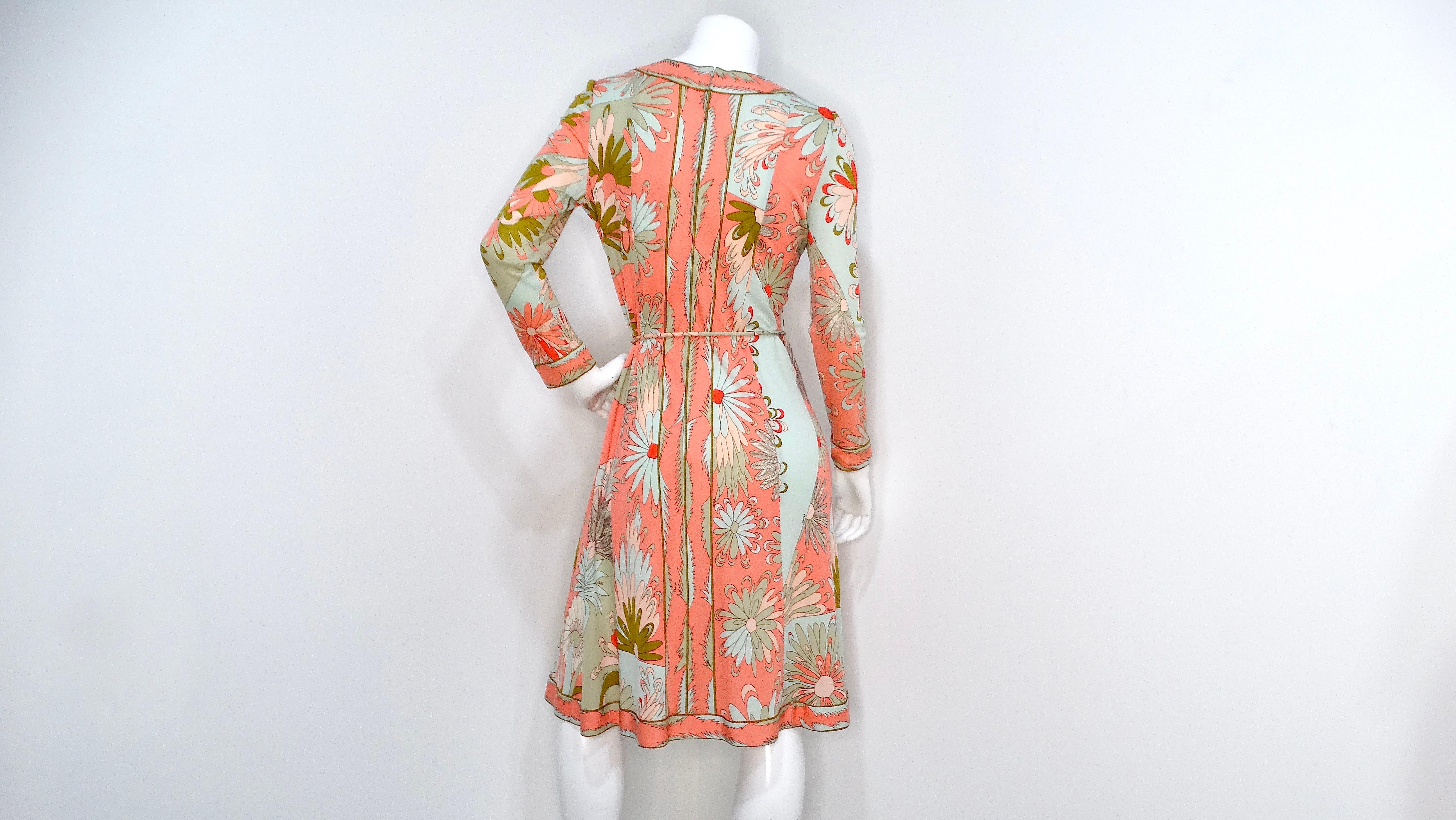 Bessi 1960s Multi-Color Groovy Floral Print Midi Dress With Belt For Sale 2