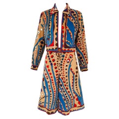 Bessi Fantastic Signed Printed Cotton Velveteen Skirt Set Late 1960s