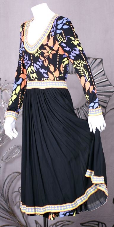 Black Bessi Silk Jersey Full Skirted Dress For Sale