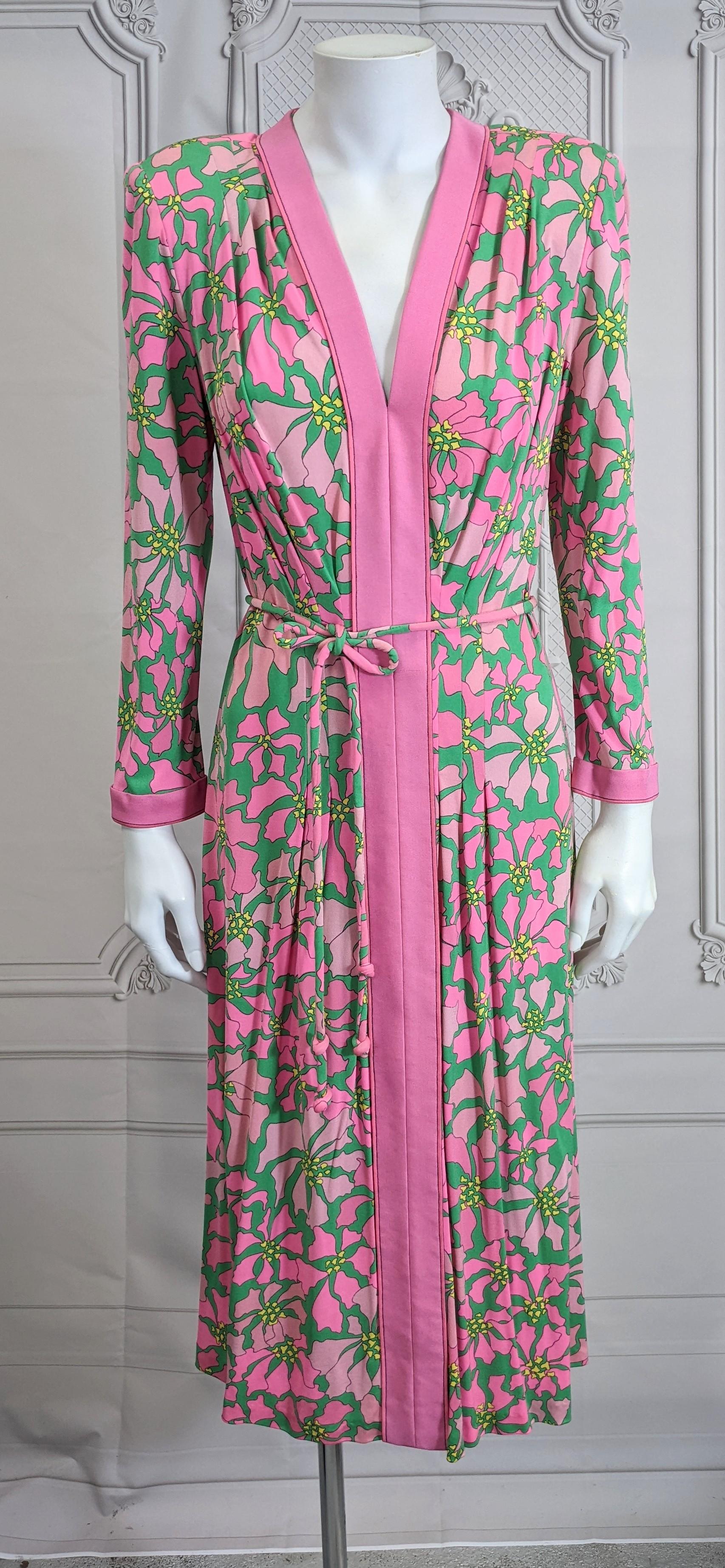 Brown Bessi Silk Jersey Poinsettia Print Dress For Sale