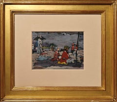 "Picnic Scene" Bessie Hoover Wessel, American Impressionist Outdoor Scene