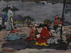 "Picnic Scene" Bessie Hoover Wessel, American Impressionist Outdoor Scene