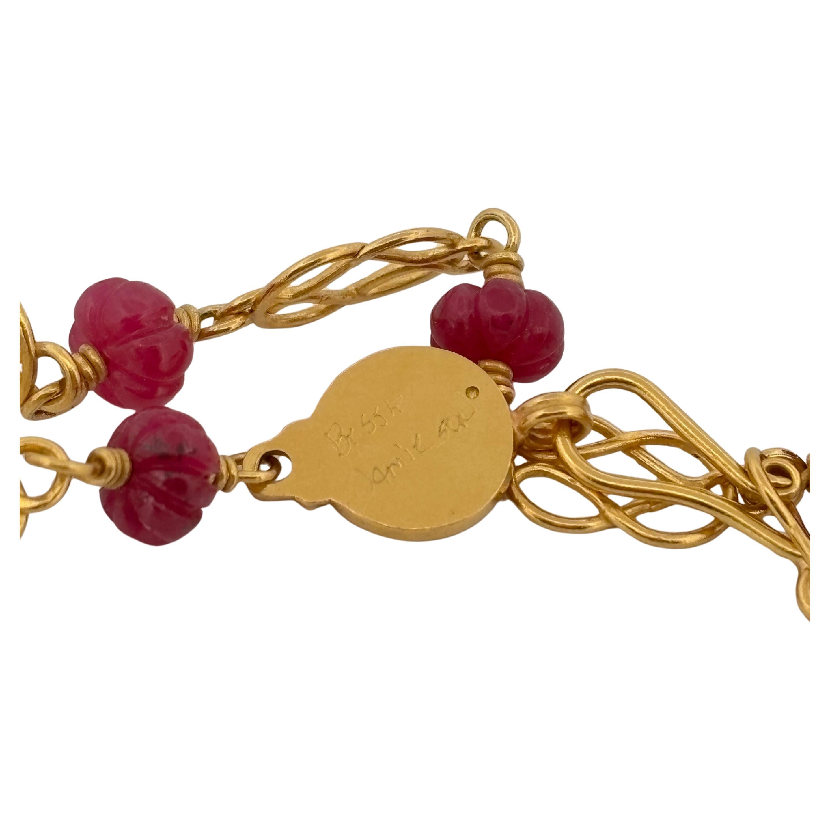 Bessie Jamieson 22K Yellow Gold Multi Carved Ruby Fine Necklace 16 Inch For Sale 1