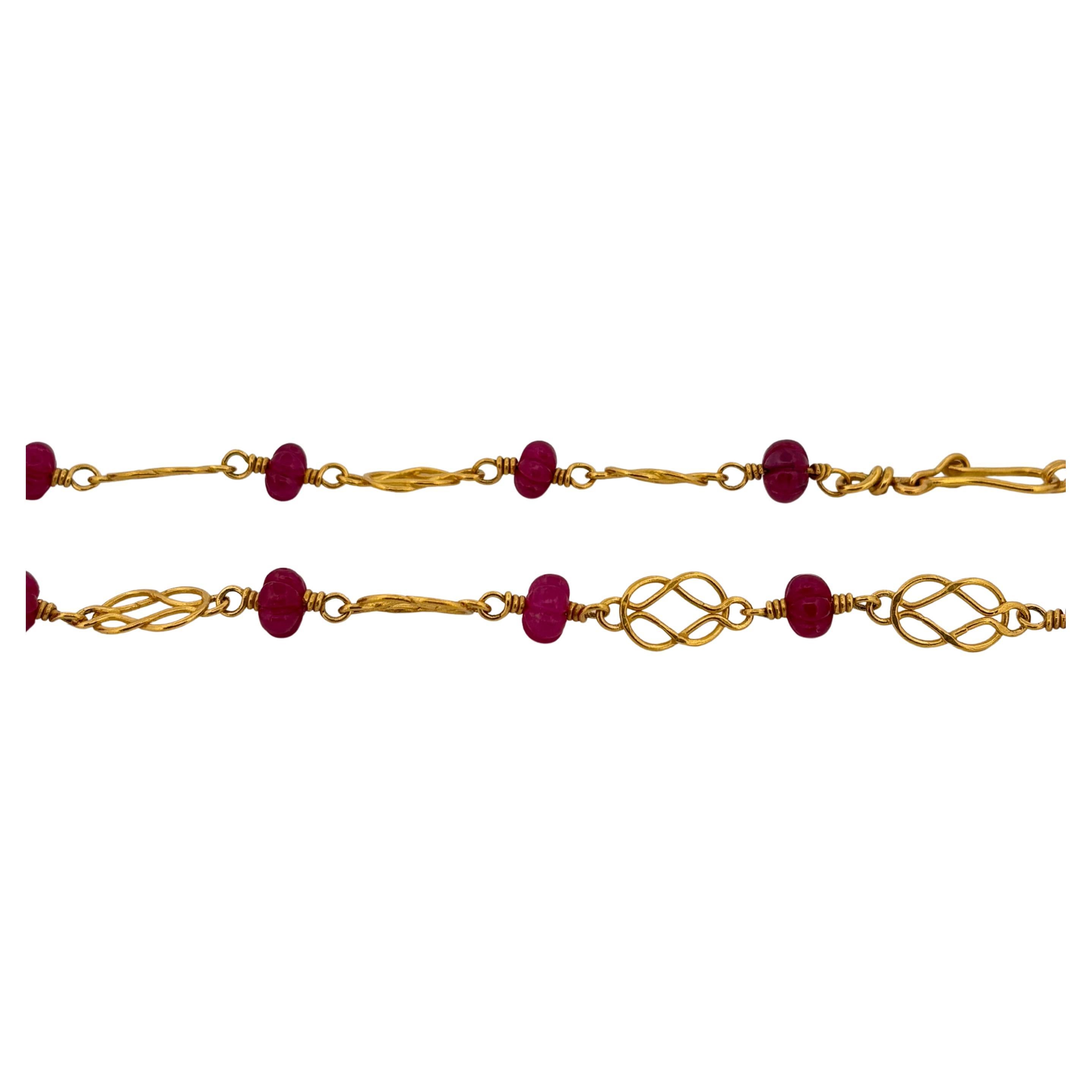 Bessie Jamieson 22K Yellow Gold Multi Carved Ruby Fine Necklace 16 Inch For Sale 2