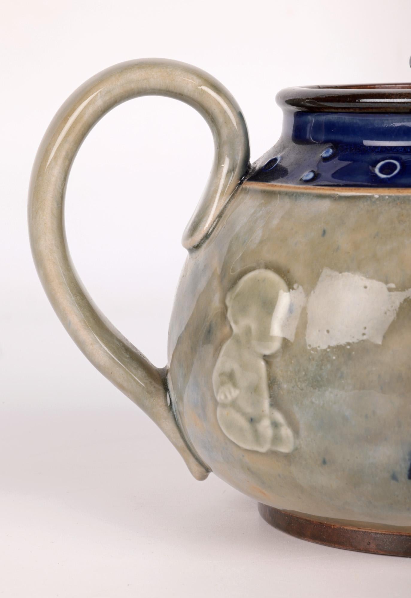 English Bessie Newbery Doulton Lambeth Stoneware Babies Teapot For Sale