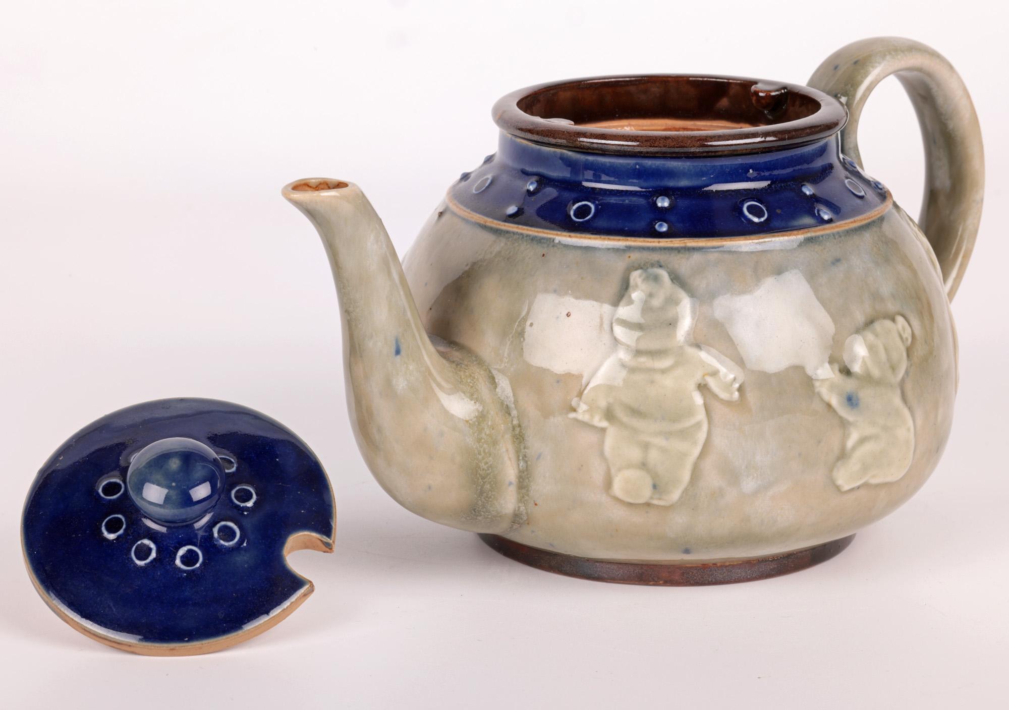 Early 20th Century Bessie Newbery Doulton Lambeth Stoneware Babies Teapot For Sale