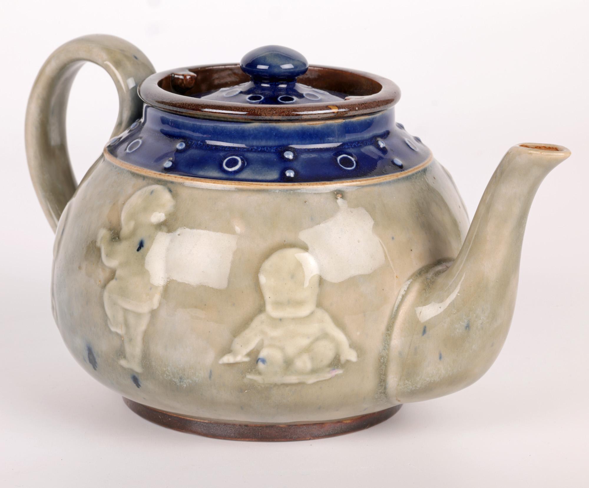 Bessie Newbery Doulton Lambeth Stoneware Babies Teapot For Sale 1