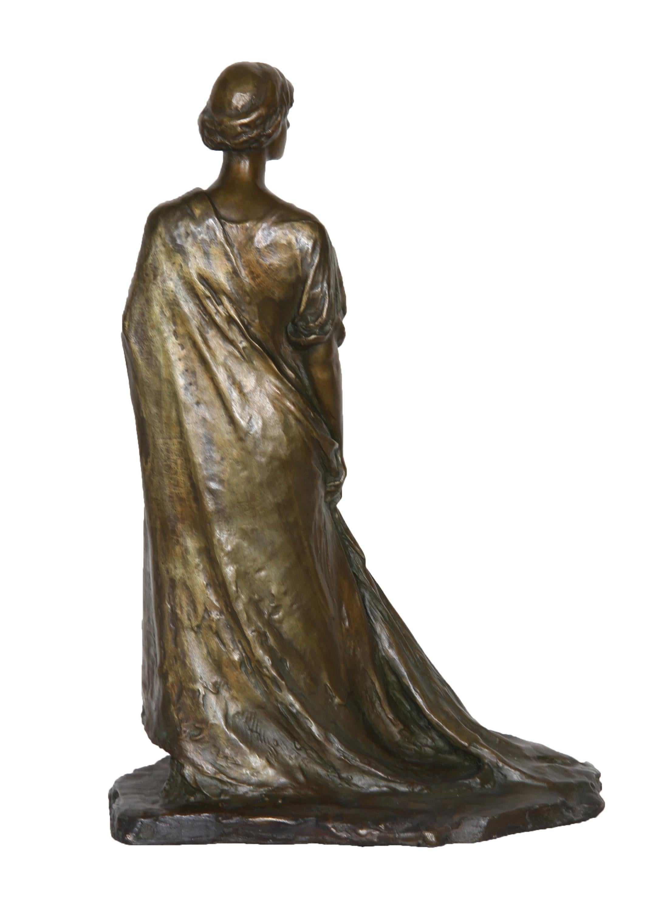 This bronze sculpture by Bessie Potter Vonnoh, from 1911, is a charming rendering of a young woman draped in an early 20th-century dress.  Vonnoh became one of the so-called 