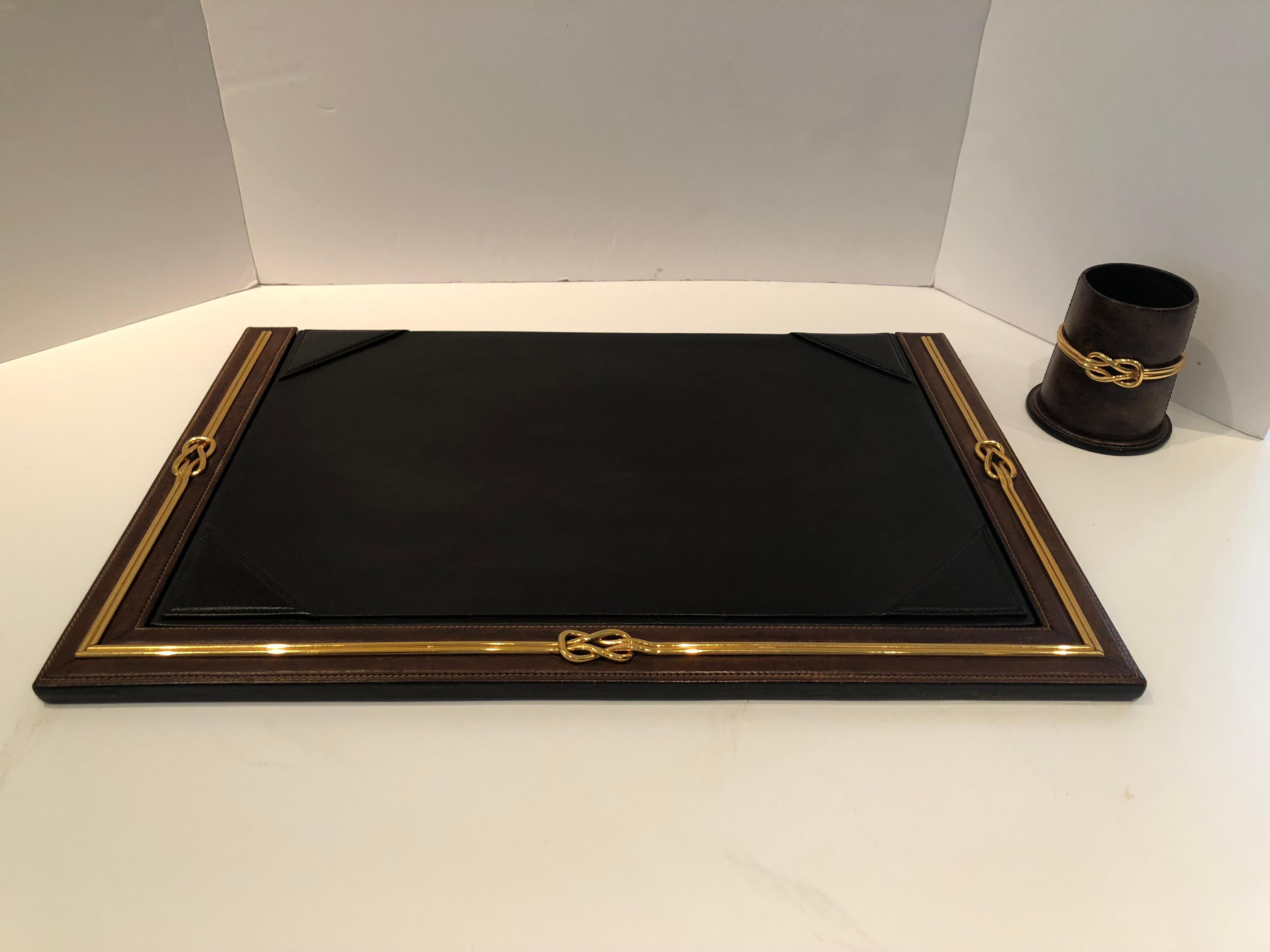 Mid-20th Century Best Dressed Executive's Leather and Gold Gucci Desk Set