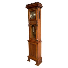 Best Ever Antique Gothic Revival Grandfather / Longcase Clock by Ferd. Dencker
