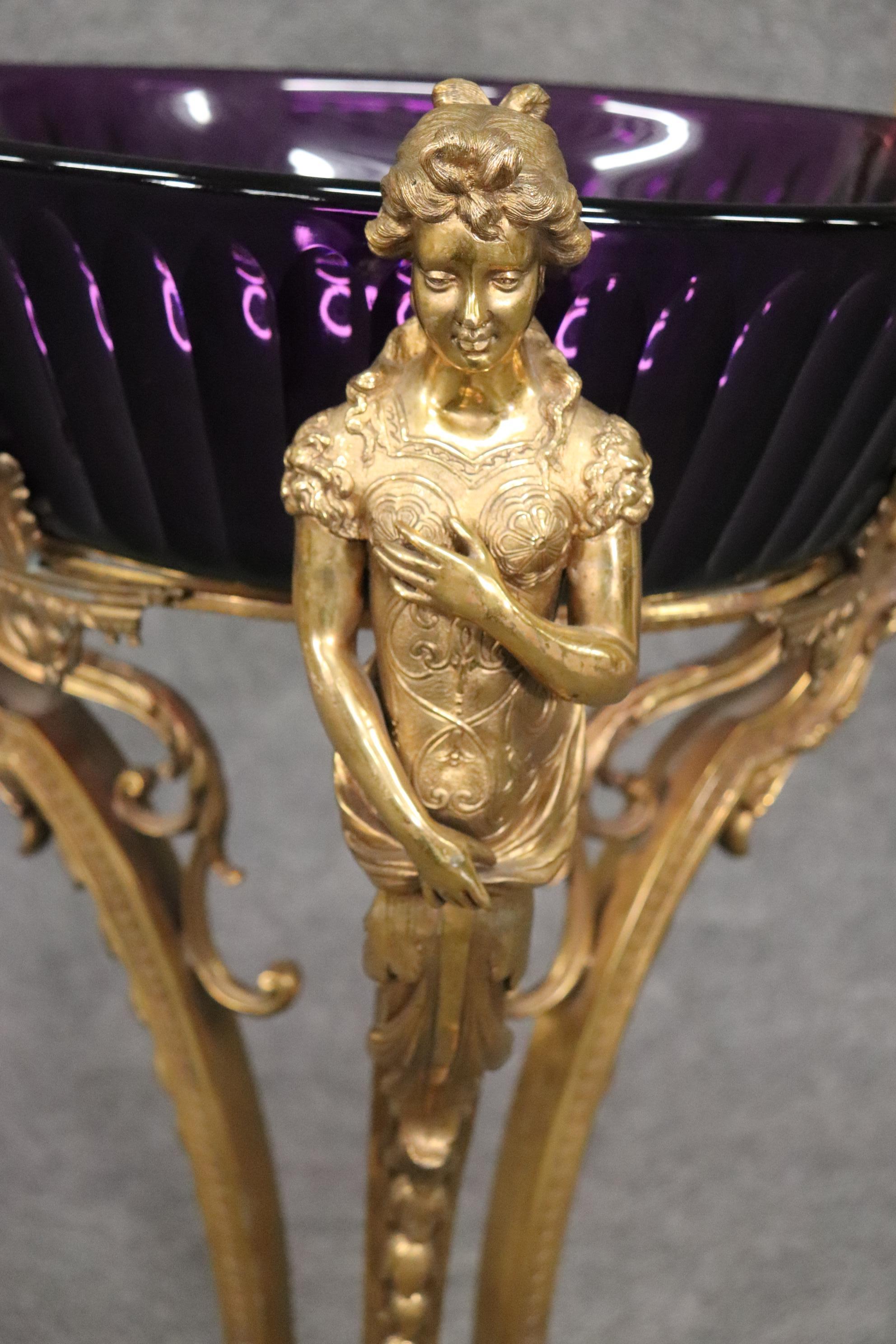 Best Figural Bronze Russian Amethyst Cut Glass Wine Cooler Stands  In Good Condition For Sale In Swedesboro, NJ