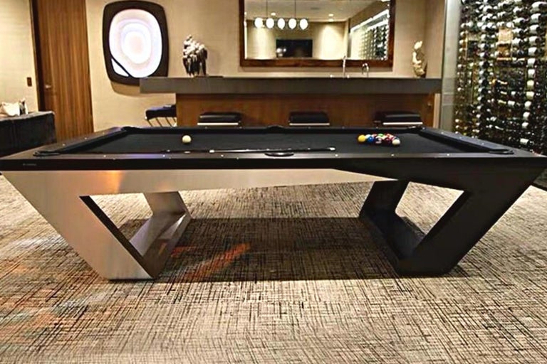 Best Gift To A Man Modern Pool Tables Inverted Legs Solid Oak, Black Felt  For Sale at 1stDibs
