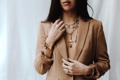 Vincent Peach Equestrian Gold Silver Diamond Pearl Link Chain Necklace