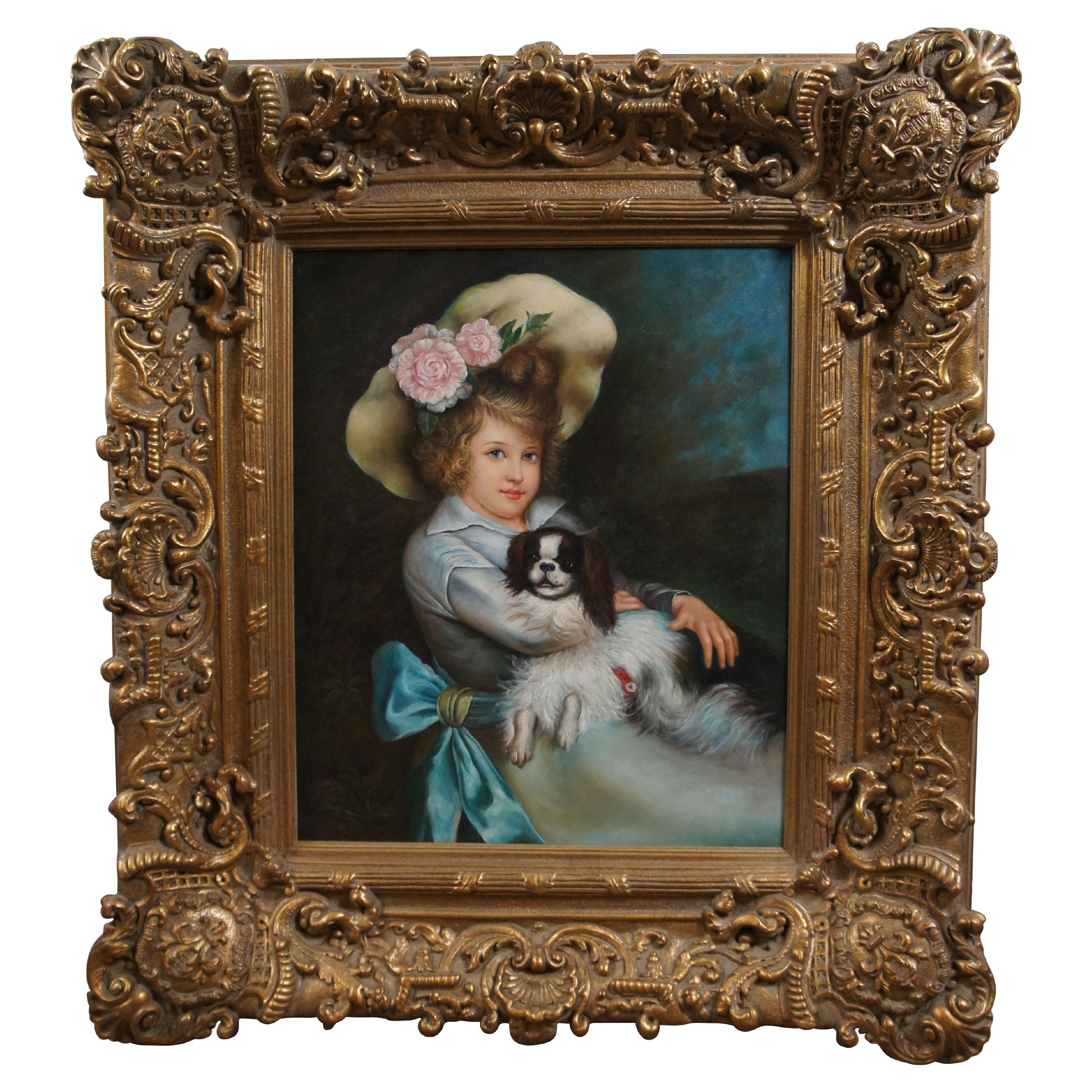 Best of Friends After Harry Humphrey Moore Oil Painting Baroque Frame 38" For Sale