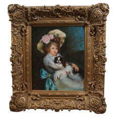 Vintage Best of Friends After Harry Humphrey Moore Oil Painting Baroque Frame 38"