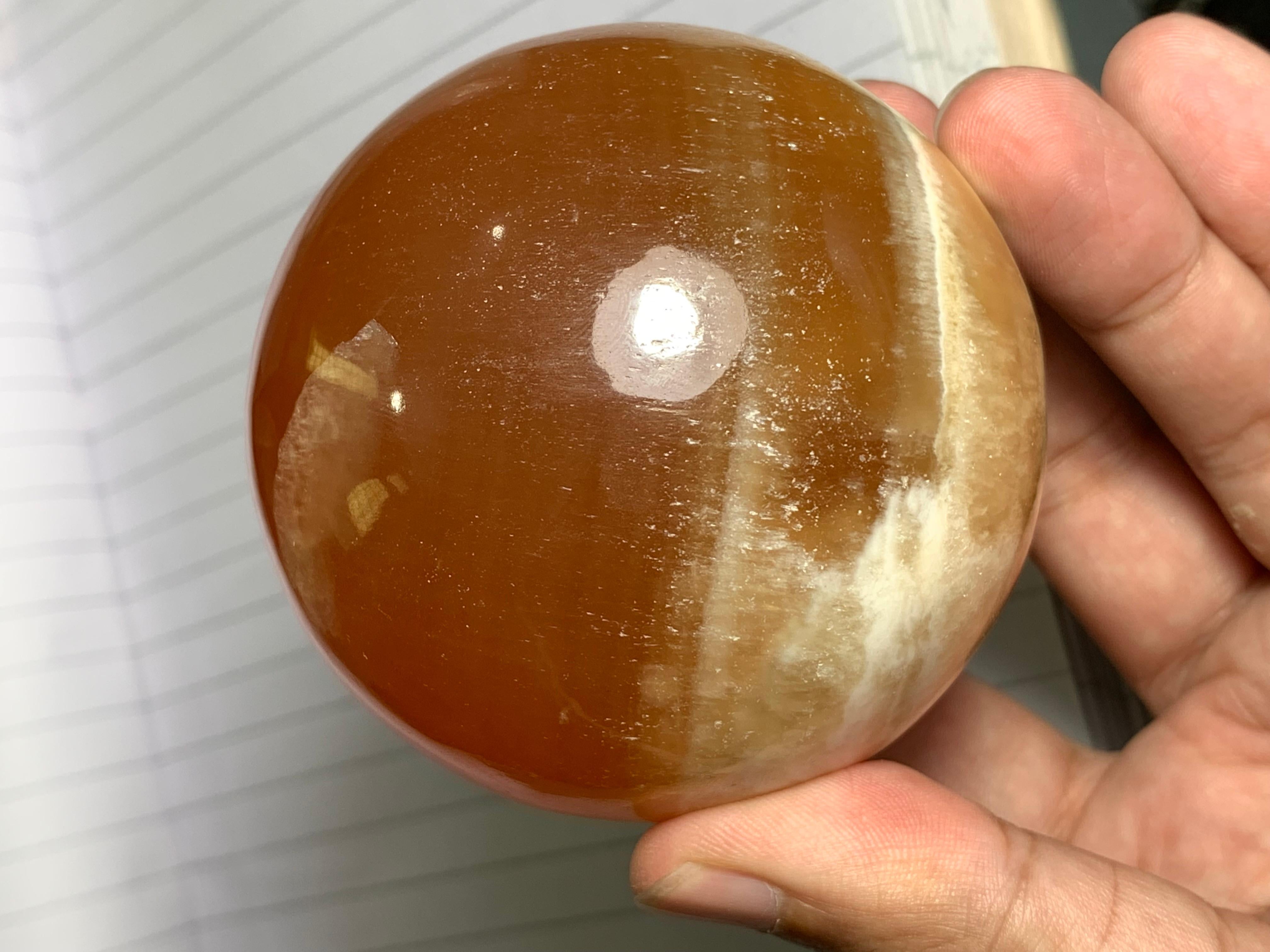 Rock Crystal Best Quality 548 Gram Red Honey Calcite Sphere For Sale